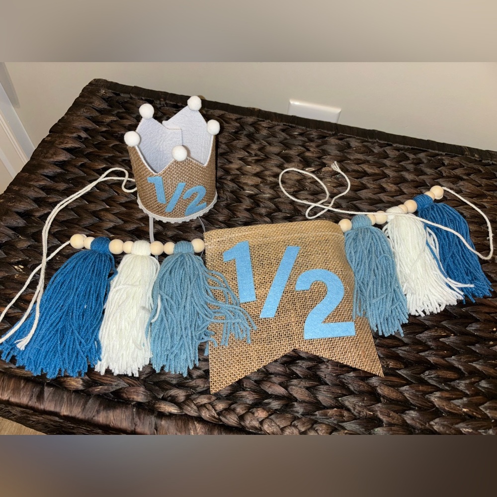 Blue and White Half Birthday Party Set